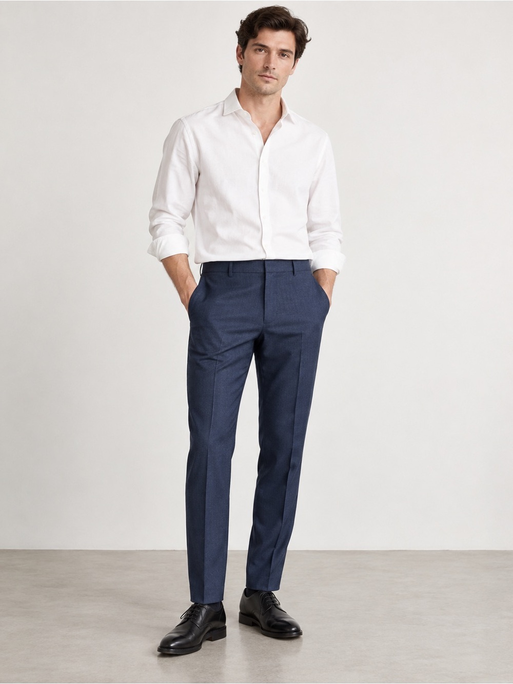 COS Men’s Navy Melange Wool Blend Dress Trousers Tailored Slim Fit 32R NWT